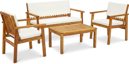 4 Piece Patio Furniture Set Acacia Wood Backyard Furniture (Natural)7