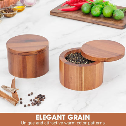 Acacia Wood Salt Cellar, 9 Oz Salt Box with Swivel Lid, Spice Jar4