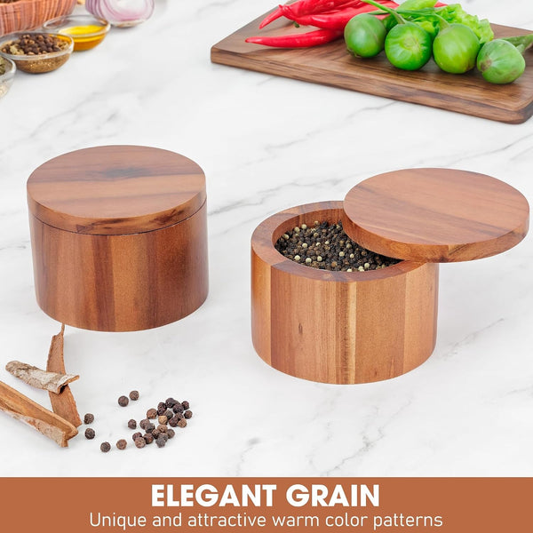Acacia Wood Salt Cellar, 9 Oz Salt Box with Swivel Lid, Spice Jar4