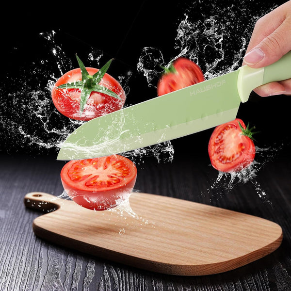 6PCS Colorful Kitchen Knife Set with Magnetic Knife Strip for Wall | Knives Set for Kitchen, Non-Stick Coated Stainless Steel Blades for Slicing, Dicing, Magnetic Knife Holder for Storage7