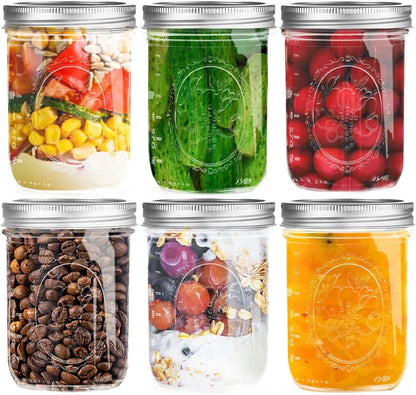 16 Oz Wide Mouth Glass Mason Jars with Lids, 6 Pack for Canning | Embossed Measurement Marks and Wide Mouths Make Filling Easier for Overnight Oats, Pickling, Preserving, and Meal Prep1