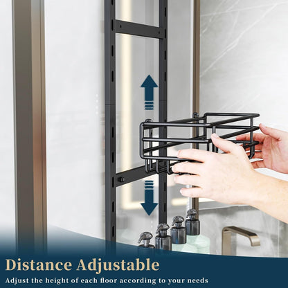 over the Door Shower Caddy - 5 Tier Adjustable Shower Organizer Hanging with 2 Toothbrush Holders & 4 Hooks, Rustproof Organizer Shelf, Storage Rack for Bathroom, Black2