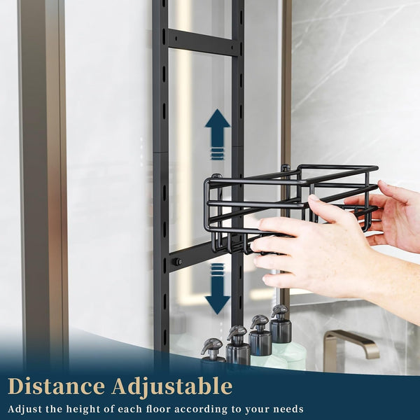 over the Door Shower Caddy - 5 Tier Adjustable Shower Organizer Hanging with 2 Toothbrush Holders & 4 Hooks, Rustproof Organizer Shelf, Storage Rack for Bathroom, Black2