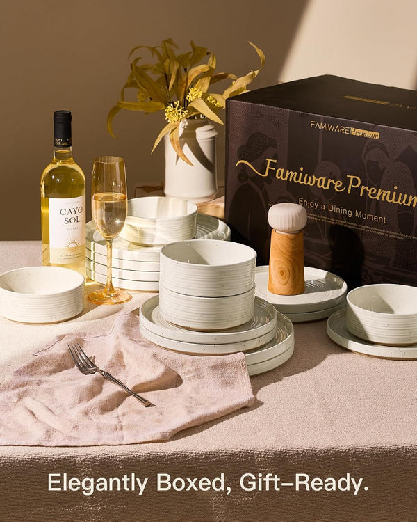 Stoneware Dinnerware Sets, Plates, Bowls, Dishes Set for 87
