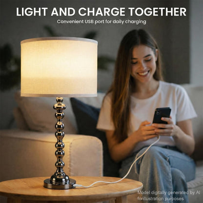 Modern Gourd Table Lamps Set of 2, Touch Control Bedside Lamp for Nightstand with USB Ports, 3-Way Dimmable Nightstand Lamps for Living Room Bedroom Table, Black2
