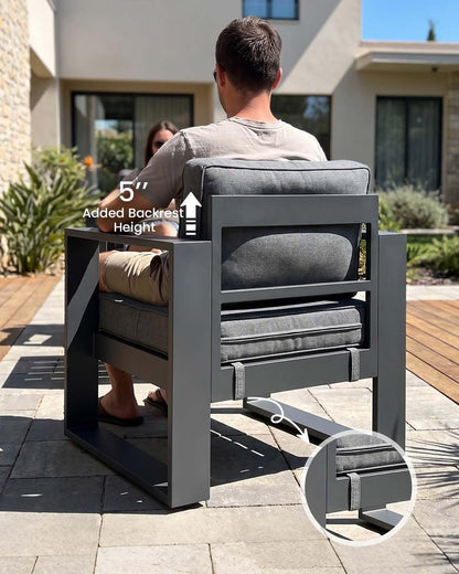 5 Pieces Aluminum Outdoor Patio Furniture Set, Metal Modern Conversation Sofa Set with Fire Pit Table and Washable Thick Cushions for Porch, Backyard, Deck5