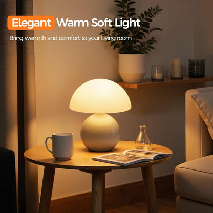 Wireless Mushroom Lamp,Table Lamp for Bedroom, Portables Cordless Lamps,Wireless Lamp,Small Bedside Table Touch Lamps for Living Room,Mini Mushroom 5200Mah Battery Operated Lamp Modern (White)7