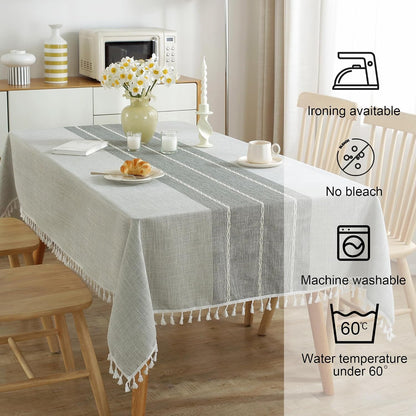 Tablecloths for Rectangle Tables,Cotton Linen Table Cloth Waterproof Tablecloth Wrinkle Free Farmhouse Dining Tables Cover,Soft Fabric Table Cloths with Tassels,Grey,55" X 70",4-6 Seats5