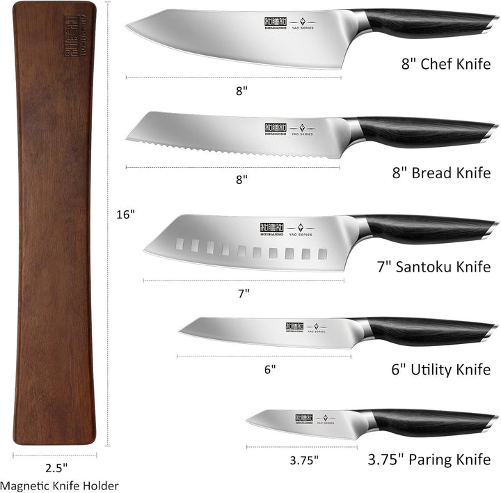 Knife Set with Magnetic Knife Holder, 6-Piece Kitchen Knife Set | High Carbon Powder Steel Chef Knives Sets with Ergonomic Pakkawood Handle, Gifts for Men and Women+2