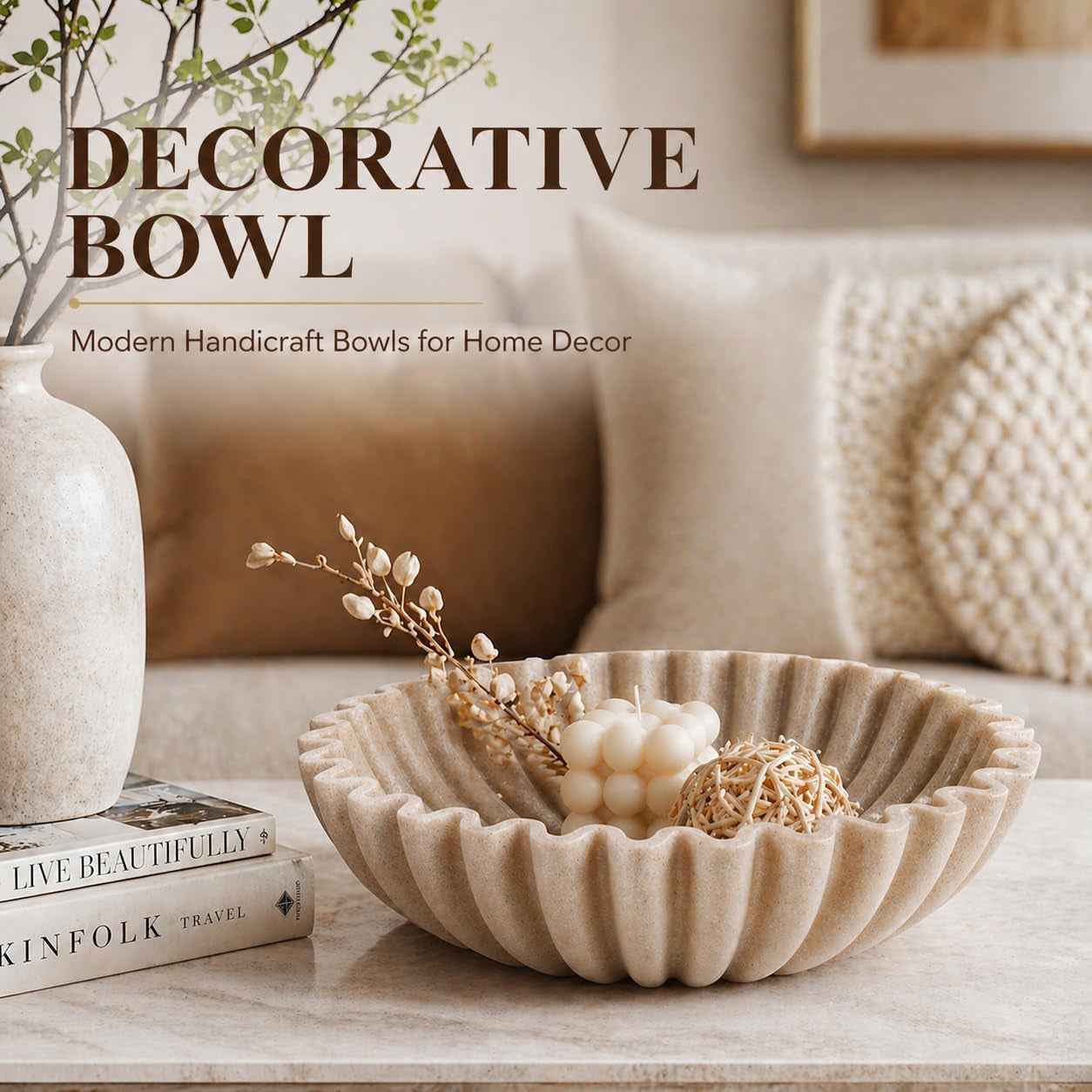 large-decorative-bowl-modern-handicraft-bowls-for-home-decor-fruit-bowl-for-kitchen-counter-ruffle-decor-stylish-key-bowl-for-entry-table-artificial-stone-beige