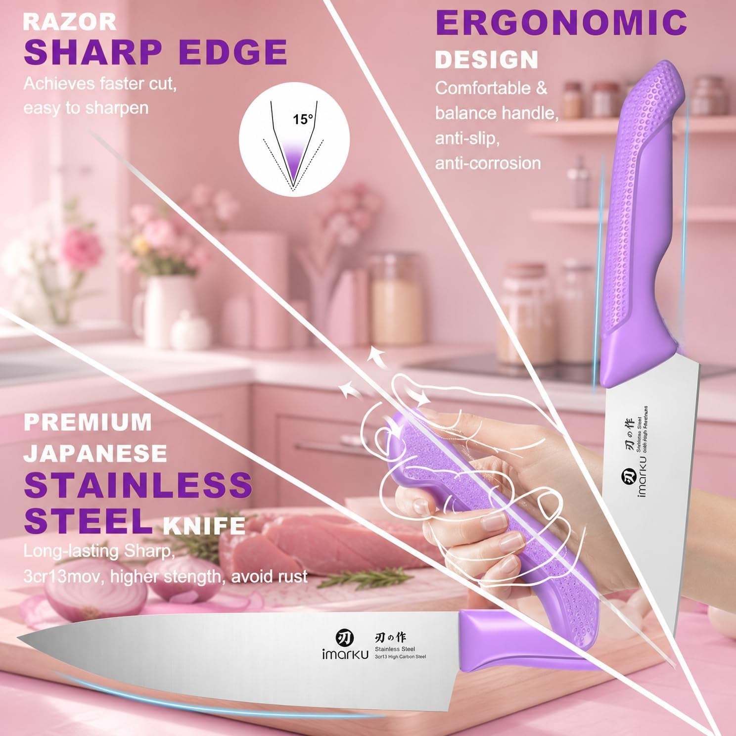 14-piece-knife-set-with-block-utility-knife-purple-glides-through-meat-fish-veggies-bread-standout-color-for-stylish-kitchens-built-in-sharpener