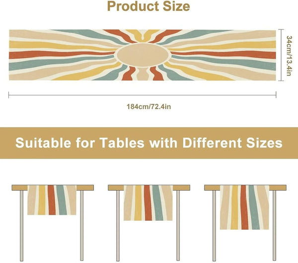 Retro Sunset Table Runner Mid Century 71S Rainbow Abstract Colorful Funky Waves Boho Groovy Sun Pattern Long Table Cloth Decoration Linens for Dining Room Kitchen Holiday Gathering 13X60 Inch6