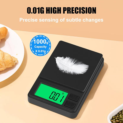 Digital Pocket Scale 1000G X 0.01G,  Portable Precision Gram Scale | Jewelry Scale with Protective Cover, Auto-Off, Backlit LCD, 7 Units Tare, for Food, Kitchen, Coffee, Battery Included6