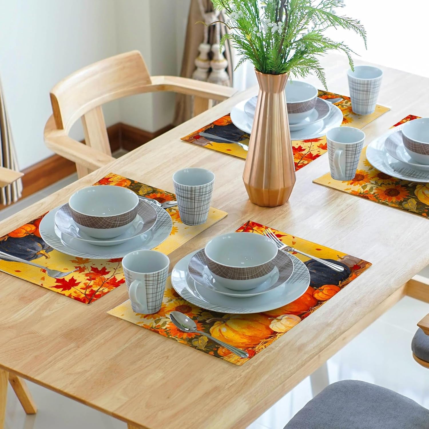 fall-pumpkin-sunflower-placemats-set-of-4-thanksgiving-autumn-maple-leaf-table-mats-harvest-farmhouse-holiday-place-mats-washable-linen-placemat-for-party-kitchen-dining-decor-12x18-inch