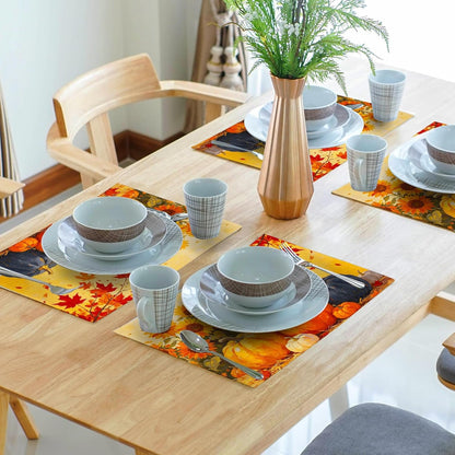 Fall Pumpkin Sunflower Placemats Set of 4 Thanksgiving Autumn Maple Leaf Table Mats Harvest Farmhouse Holiday Place Mats Washable Linen Placemat for Party Kitchen Dining Decor 12X18 Inch6