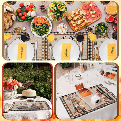 6 Pcs Rustic Fall Placemats, 12X18 Inch Harvest Table Mats6