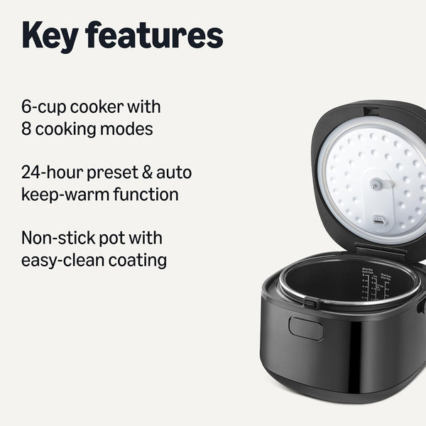 Rice Cooker 6-Cup Uncooked 12-Cup Cooked, Micon with Fuzzy Logic, Keep Warm, Black2