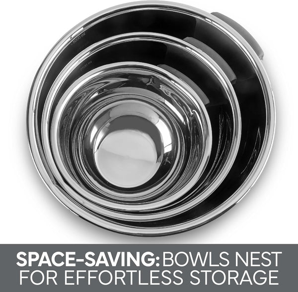 Stainless Steel Mixing Bowls Set and Measuring Cups - Nesting Bowls with Non-Slip Bottom and Easy-Grip Handles, Grey, 11 Pieces6