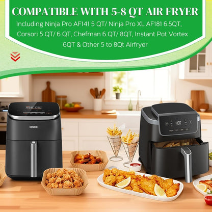 8In Square Disposable Air Fryer Liners, 300PCS Parchment Paper | Air Fryer Paper Liners Compatible with Ninja AF141 5 QT Pro AF181 6.5QT, Cosori Chefman 6 QT & Other 5 to 8Qt Airfryer3