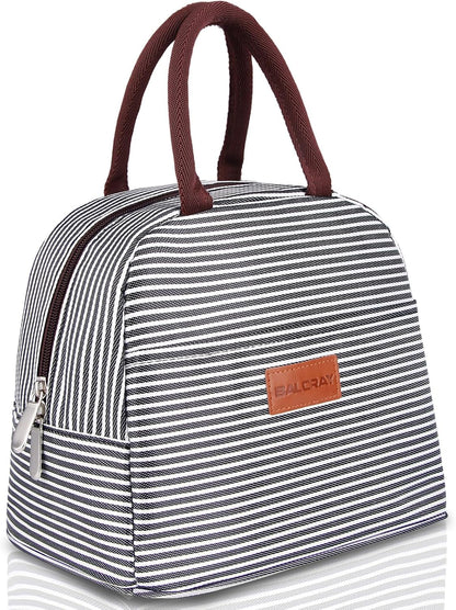 Lunch Bag for Women Men Adult Lunch Box (Black White Stripes), M1