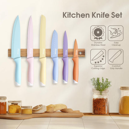 Knife Set, 13 PCS Colorful Kitchen Knives Set with 6 Blade Guards | Stainless Steel Blades, Ceramic Nonstick Coating, Rust-Resistant, Non-Slip, Dishwasher Safe, House Warming Gifts New Home6