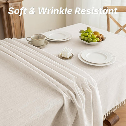 Ivory Tablecloths Rectangular 55 X 75 Inch, Linen Look6