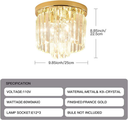 Modern Ceiling Light Crystal Chandelier, French Gold, 3-Lights5