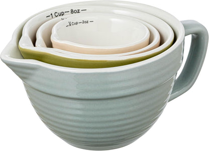 Creative Co-Op Stoneware Batter Bowl Measuring Cups, Set of 4 Sizes, Multicolor1