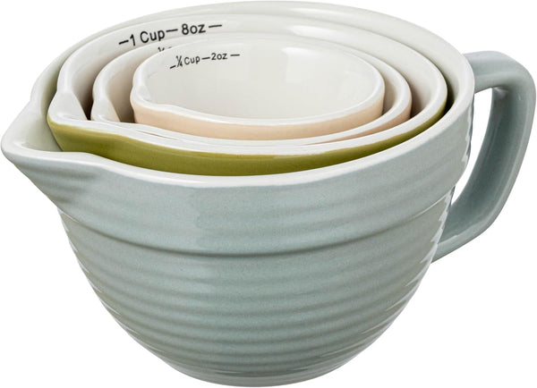 Creative Co-Op Stoneware Batter Bowl Measuring Cups, Set of 4 Sizes, Multicolor1