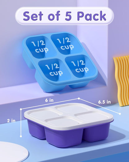 5 Pack Bento Snack Containers, 4 Compartment Bpa-Free Plastic Food Storage Containers, Divided Lunchable Container, Bento Lunch Box for Work and Travel2