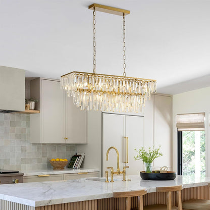 Gold Modern Crystal Chandelier, 32" Long Dinging Room Light Fixture9