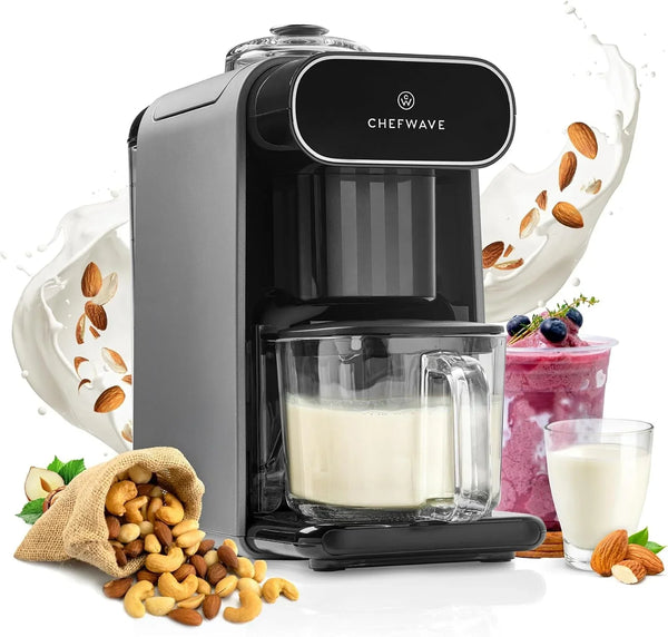 Milkmade Soy Milk Maker 6-In-1 Vegan Plant-Based Milk Machine with Auto Clean, and Delay Start, Almond, Oat, Soy, Cashew, Coconut, Macadamia Milk Maker with Nut Platter (Silver/Black) | Self-Cleaning Cycle, Delay Start, Glass Pitcher1