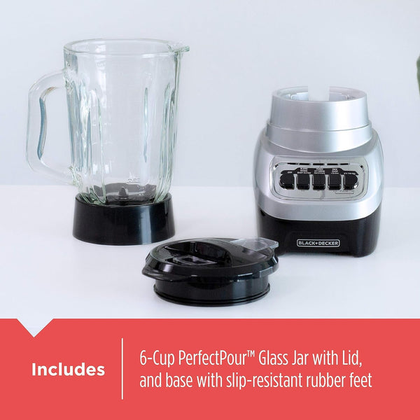 BLACK+DECKER Powercrush Multi-Function Blender with 6-Cup Glass Jar, 4 Speed Settings, Silver7