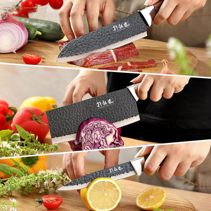 5 PCS Kitchen Chef Knife Set, Include 7 Inch Cleaver, 7 Inch Santoku, 4.5 Inch Utility Knife, Kitchen Scissors and Peeler4