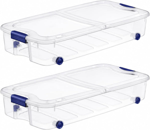 2 Pack 66 Qt Clear Underbed Storage Bins with Wheels and Latch Lids1