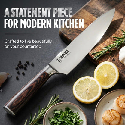 8 Inch Professional Chef Knife - Ultra Sharp German-Inspired Precision Blade High-Carbon Stainless Steel, Ergonomic Pakkawood Handle, Blade Guard and Gift Box for Home Cooks and Restaurants5