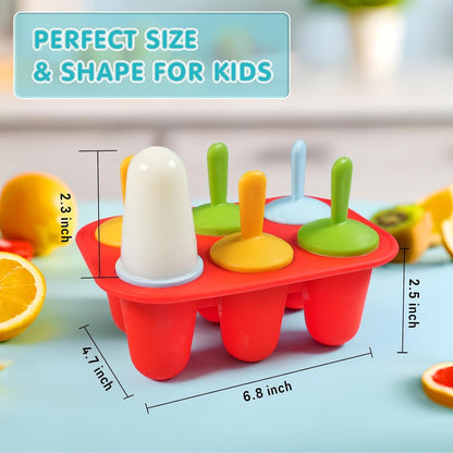 Silicone Popsicle Molds for Toddlers, 6-Cavity Mini Popsicle Molds | Bpa-Free with 6 Colorful Reusable Sticks for Breast Milk, Fruit Puree, Yogurt, Juice and Homemade Frozen Treats, Red5