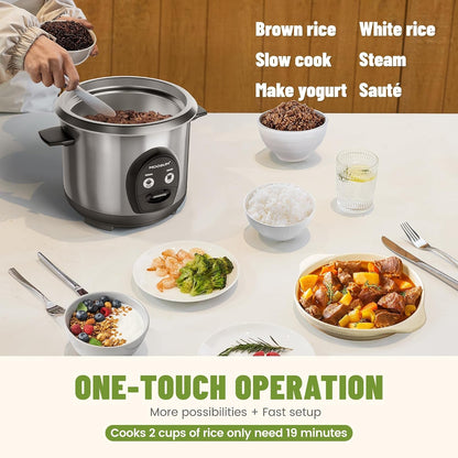 3-Cup Uncooked Rice Cooker Small, Stainless Steel Non-Toxic Inner Pot, One-Touch Multifunction for Rice/Sauté/Yogurt, Dishwasher Safe, 1-3 People Size, Silver4