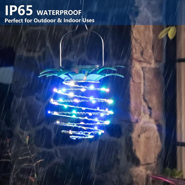 2 Pack Garden Solar Lights Outdoor,Pineapple Waterproof Solars Hanging Lantern,Multicolor Solar Powered Camping Lights,60 Led Hanging String Light for Yard Lawn Porch Path Balcony-Colorful7