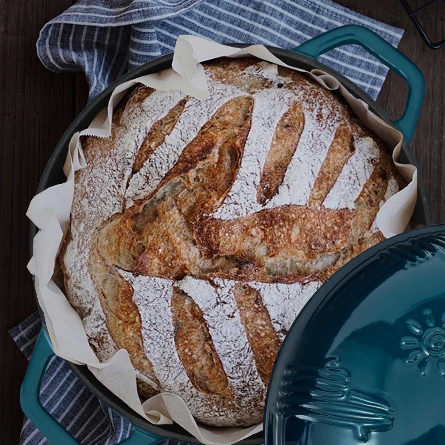 bread-oven-cast-iron-bread-dutch-oven-with-cloche-lid-for-bread-baking-darkcyan-enameled-cast-iron-bread-oven-with-dome-lid-for-sourdough-9-8-inches