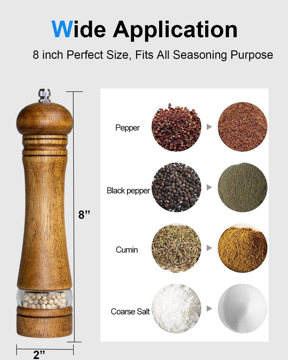 pepper-grinder-salt-grinder-wooden-pepper-mill-grinder-w-adjustable-coarse-8-inch-tall-wood-refillable-manual-pepper-grinder-mill-peppermill-for-black-peppercorn-easy-clean-w-cleaning-brush
