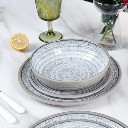 Melamine Dinnerware Sets 12 PCS - Service for 4 Plates & Bowls Sets Grey4