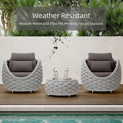 Aluminum Patio Sofa Chair, Handwoven Rope Balcony Furniture, Gray3