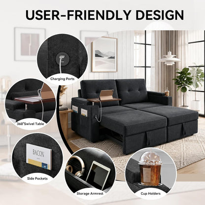 73" Sleeper Sofa, Convertible Sofa Bed with Pull Out Couch, Black4