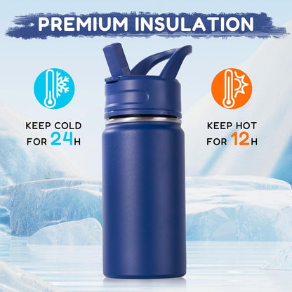 12Oz Kids Water Bottle for School, Toddler Water Bottles with Straws, Insulated Water Bottles for Boys&Girls, Stainless Steel Vacuum Insulated Bottle for Kids, Leak-Proof, Bpa-Free, Blue5