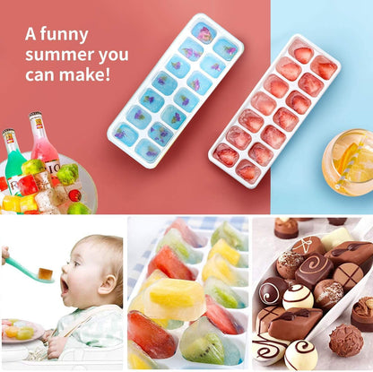 Ice Cube Trays 4 Pack,  Silicone with Removable Lid, Easy-Release Flexible 14-Cube Trays, LFGB Certified and BPA Free, Stackable Covers for Cocktail, Freezer | Space-Saving and Stackable, LFGB Certified and BPA Free, Easy to Remove2