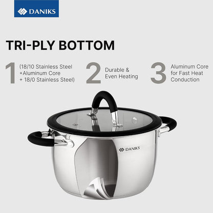 Orlando 11-Piece Stainless Steel Cookware Set with Glass Lids, Includes Saucepan and Frying Pan, Tri-Ply Bases for Even Heating, Induction Compatible, Dishwasher Safe, Heatproof Handles5
