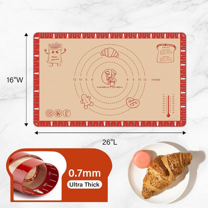Extra Thick Silicone Baking Mat with Recipes - 26X16 Inch Non Stick Pastry Mat with Measurements for Sourdough, Macarons, Bread, Pizza, Dough Rolling, Kneading, Heat Resistant to 480°F Gift for Baker2