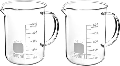 Beaker with Handle, 500Ml Measuring Cup, Borosilicate Glass,Beaker Mug with Pouring Spout, 2 Pack1