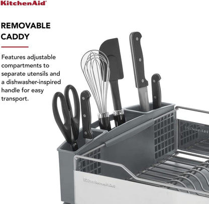 Kitchenaid Large Capacity Full Size Rust Resistant Dish Rack with Angled Drain Board and Removable Flatware Caddy, Light Grey4